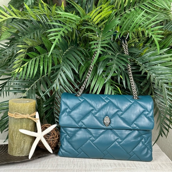 KURT GEIGER - NWOT Teal London Kensington Soft Quilted Leather Crossbody Bag - Picture 3 of 16